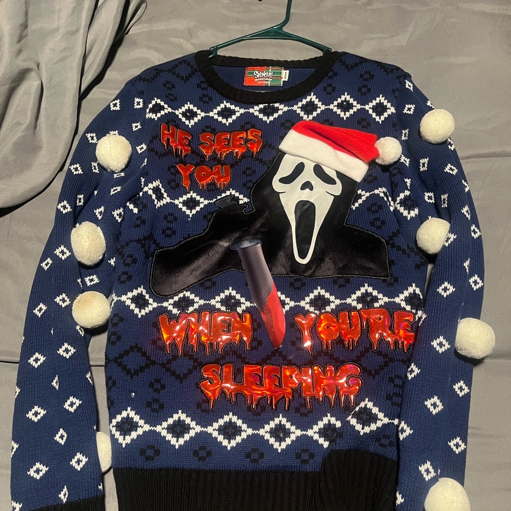 Spencer's Blue and Black Holiday Graphic Sweater